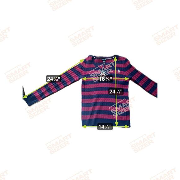 U.S. Polo Assn. V-neck Stripe Cable Sweater evening Blue & redWomen's SizeM NWT - Picture 6 of 6